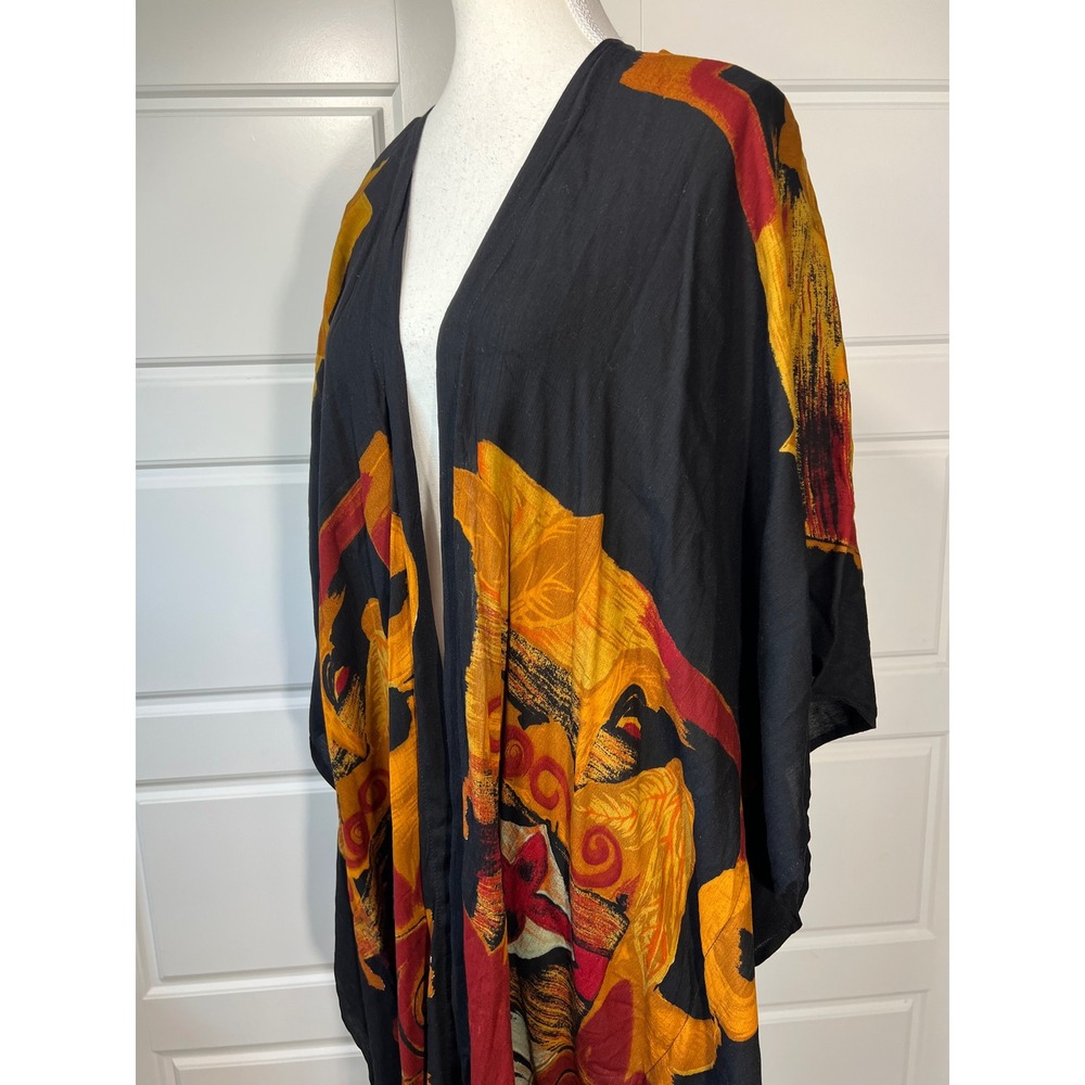 NWT Southwest Indian Foundation Kimono Cover Up Black Orange‎ Red Abstract - Picture 2 of 11